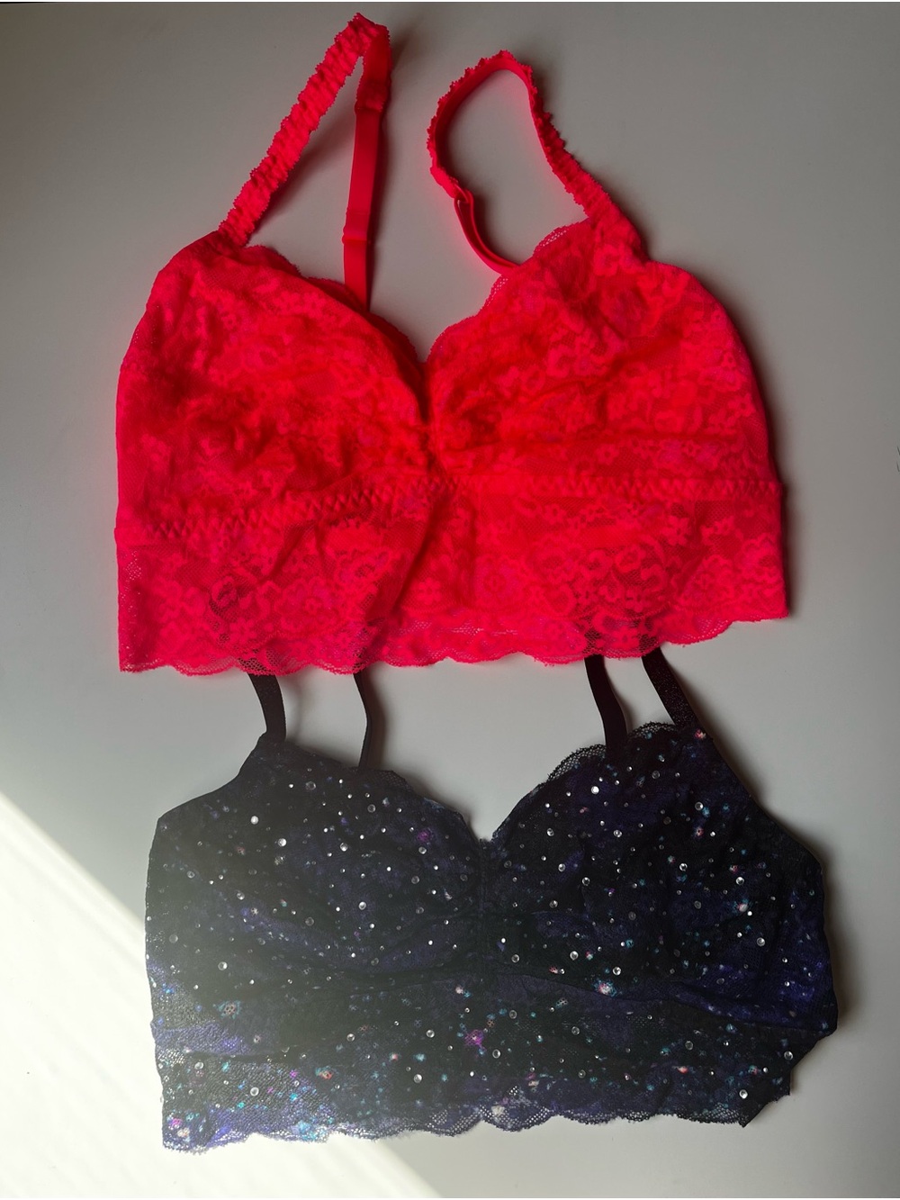 Victoria's Secret Lace Bralettes in hot pink and Black / purple Sequin